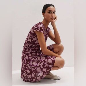 ME+EM Midnight Hibiscus Print Ruched Mini Dress